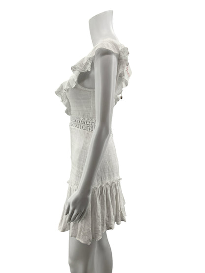 mi ami Mi Ami Ivory Lace Eyelet Tiered Mini Dress | Size XS