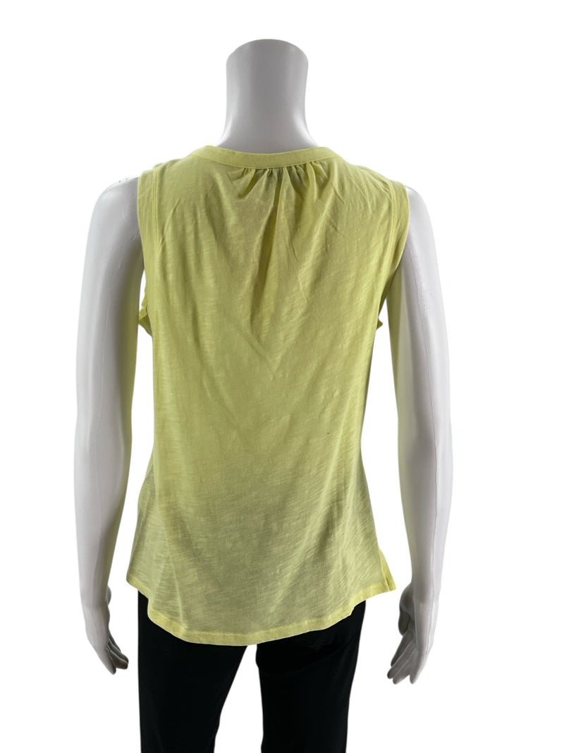 Back view of Rafaella Yellow Pre-Owned Ladies Top - Size S, highlighting soft slub knit fabric and relaxed sleeveless fit.