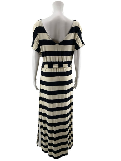 Banana Republic Navy &amp;amp; Cream Nautical Stripe Belted Maxi Dress Size Medium - ONLINE ONLY