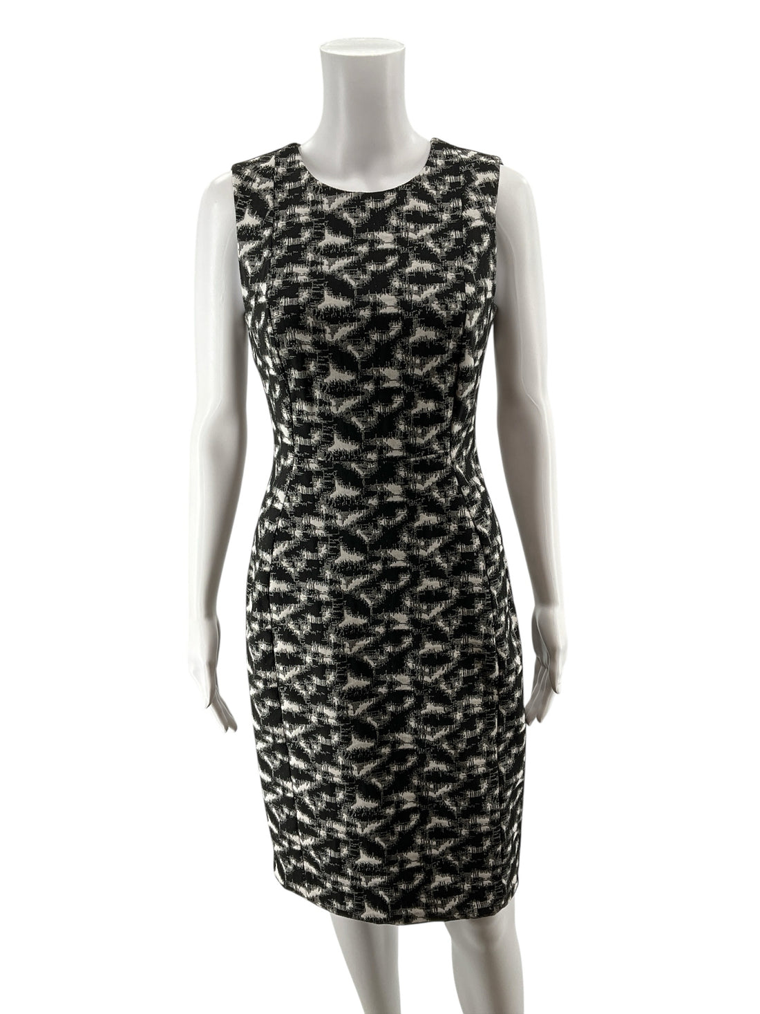 Calvin Klein Black &amp; White Abstract Jacquard Sheath Dress Size 4