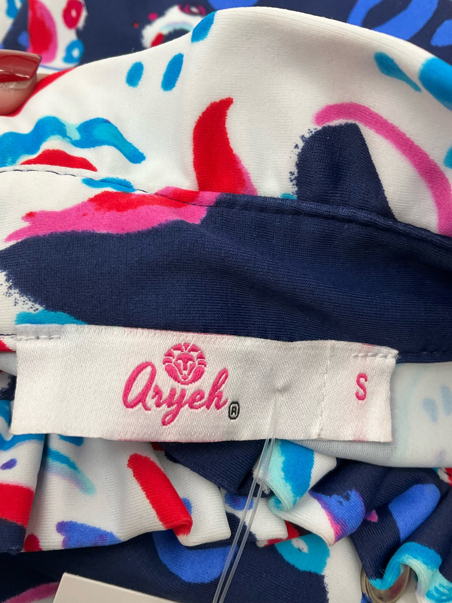 Aryeh Navy/white/pink Sleeveless Navy/white/pink Print Pre-Owned Ladies Dress - Size Small - Size S