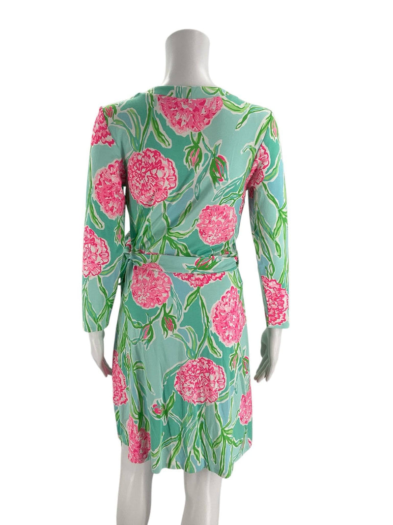 Lilly Pulitzer Aqua/Green/Pink Floral Ladies Pre-Owned Dress - Size Medium - Margaret’s Fine Consignment