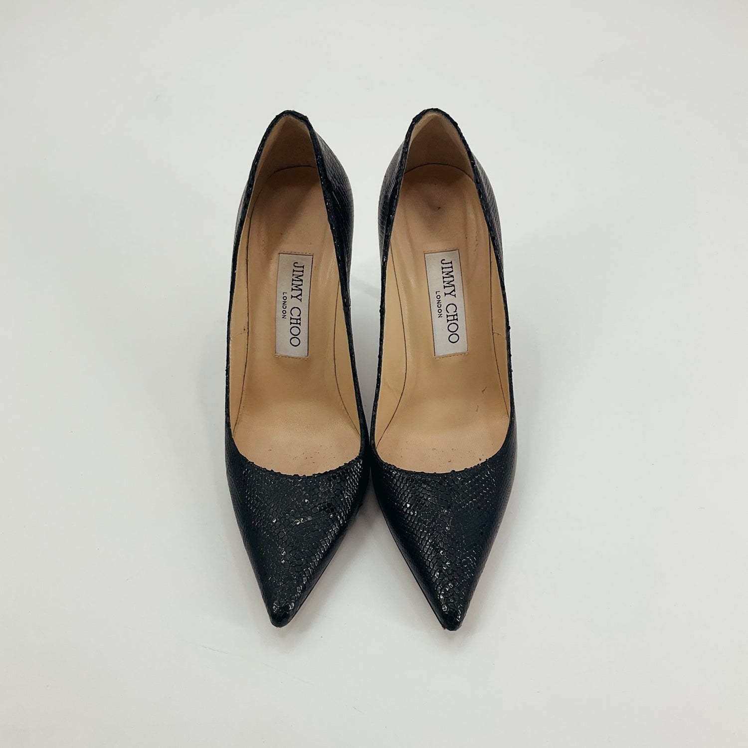 Jimmy Choo Black Snake Embossed Leather Pointed Toe Stiletto Pumps Size 5.5/6