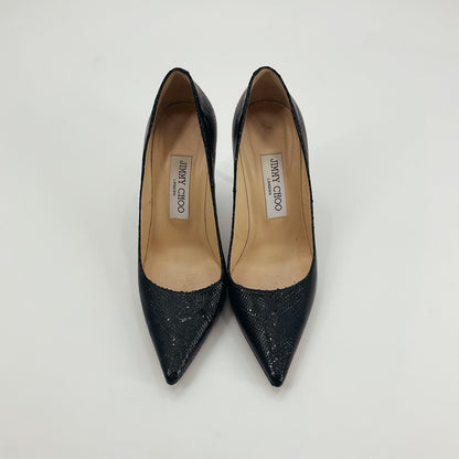 Jimmy Choo Black Snake Embossed Leather Pointed Toe Stiletto Pumps Size 5.5/6