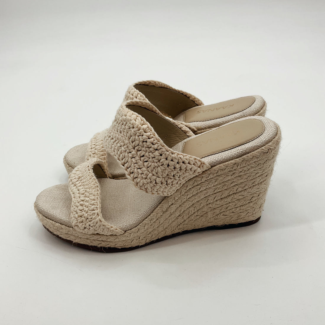 Kaanas Cartagena Crocheted Wedge Espadrille Sandals Cream Size 8 NWT