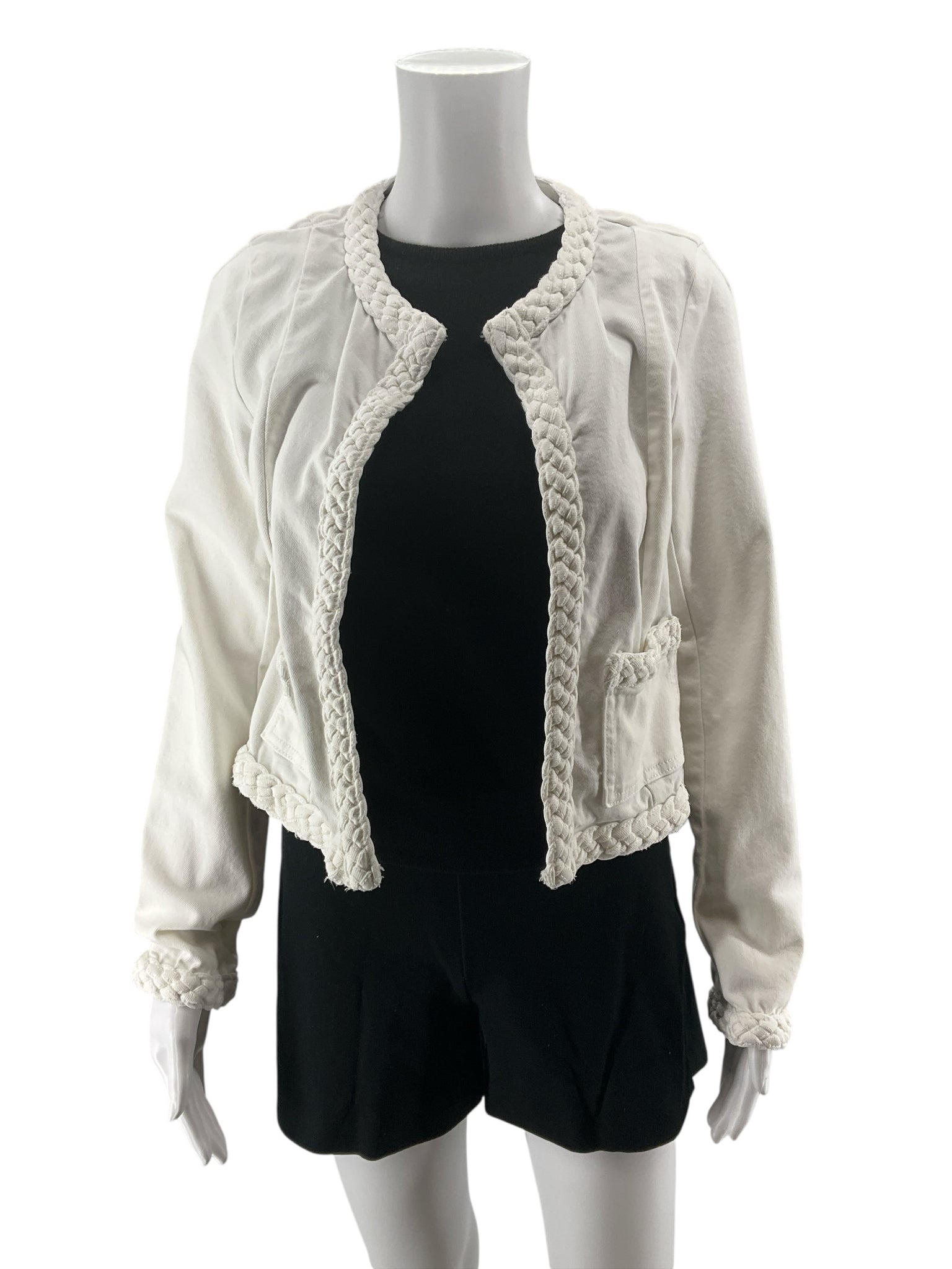 LOFT Braided Trim Open Front Cropped Jacket White Size XS