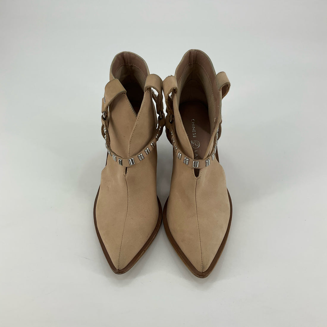 Chinese Laundry Finn Tan Suede Studded Western Ankle Boots Size 6