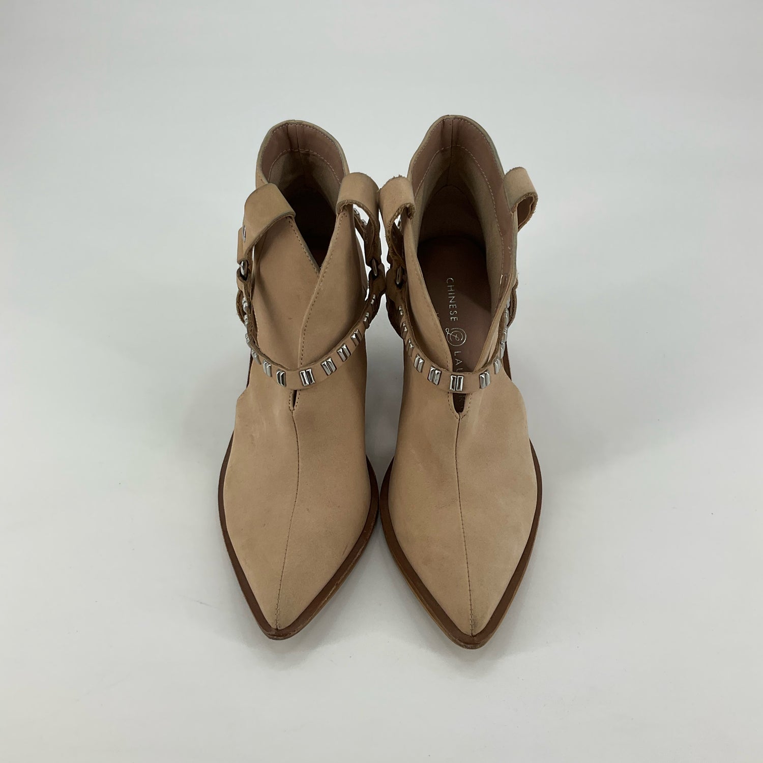 Chinese Laundry Finn Tan Suede Studded Western Ankle Boots Size 6