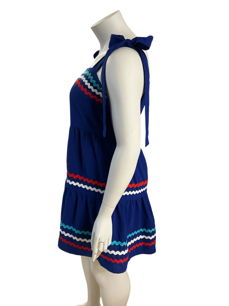 Entro Blue/White/Red Solid Pre-Owned Ladies Dress - Size Large - Margaret’s Fine Consignment