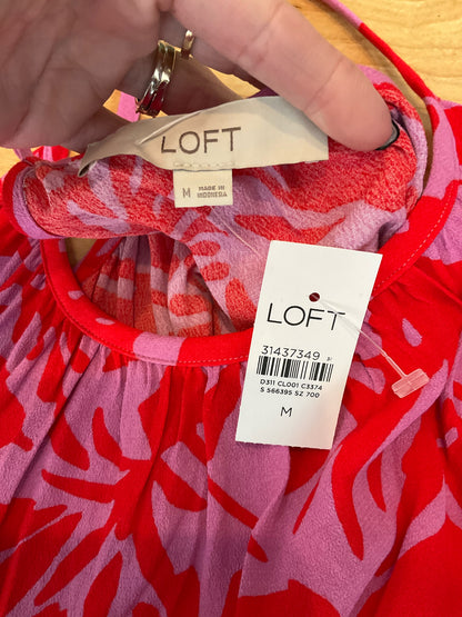 LOFT Red Pink Floral Tiered Knot Back Cami Tank Top Size Medium NWT - ONLINE ONLY