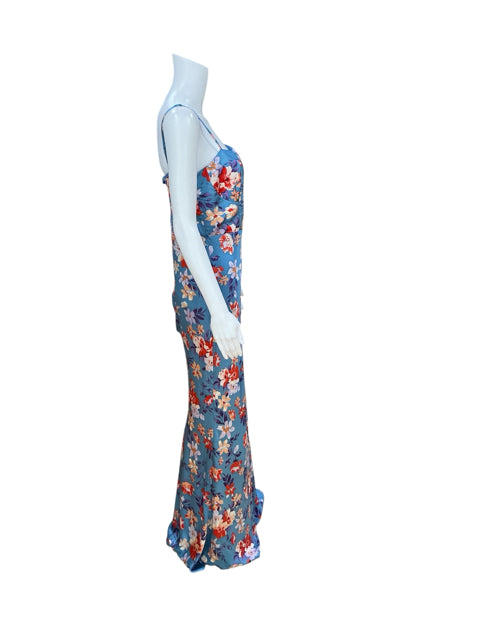 Lulus Still the One Floral Satin Maxi Dress XL Blue Red Pre-Owned - ONLINE ONLY