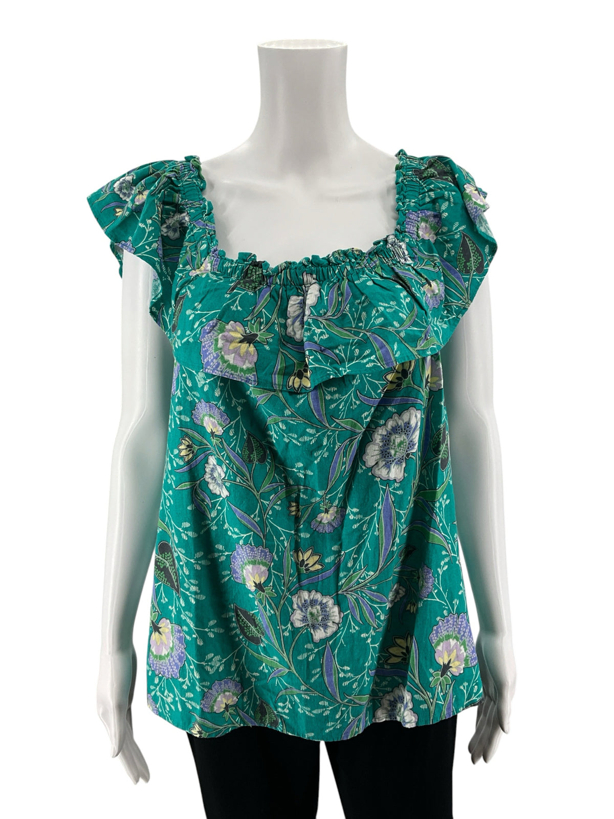 LOFT Floral Ruffle Square Neck Linen Blend Top Size Medium - ONLINE ONLY