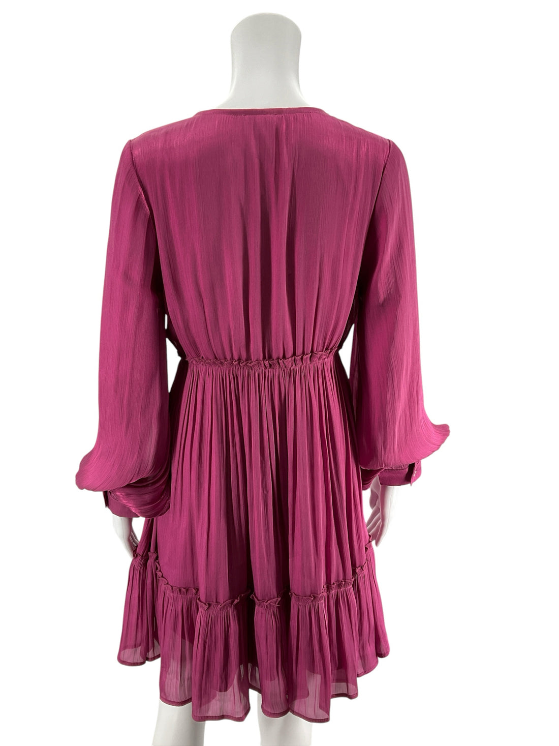 Jodiful Raspberry Pleated Tiered Long Sleeve Mini Dress Size Small