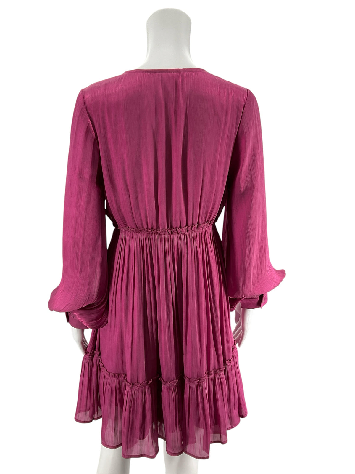 Jodiful Raspberry Pleated Tiered Long Sleeve Mini Dress Size Small