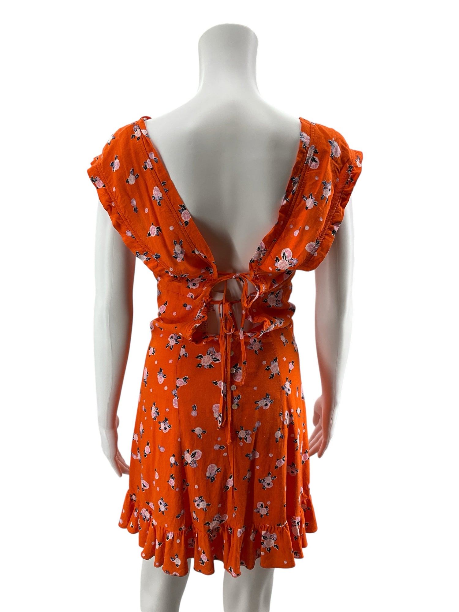 Free People Happy Feelings Floral Mini Dress XS Orange Lace Up Back
