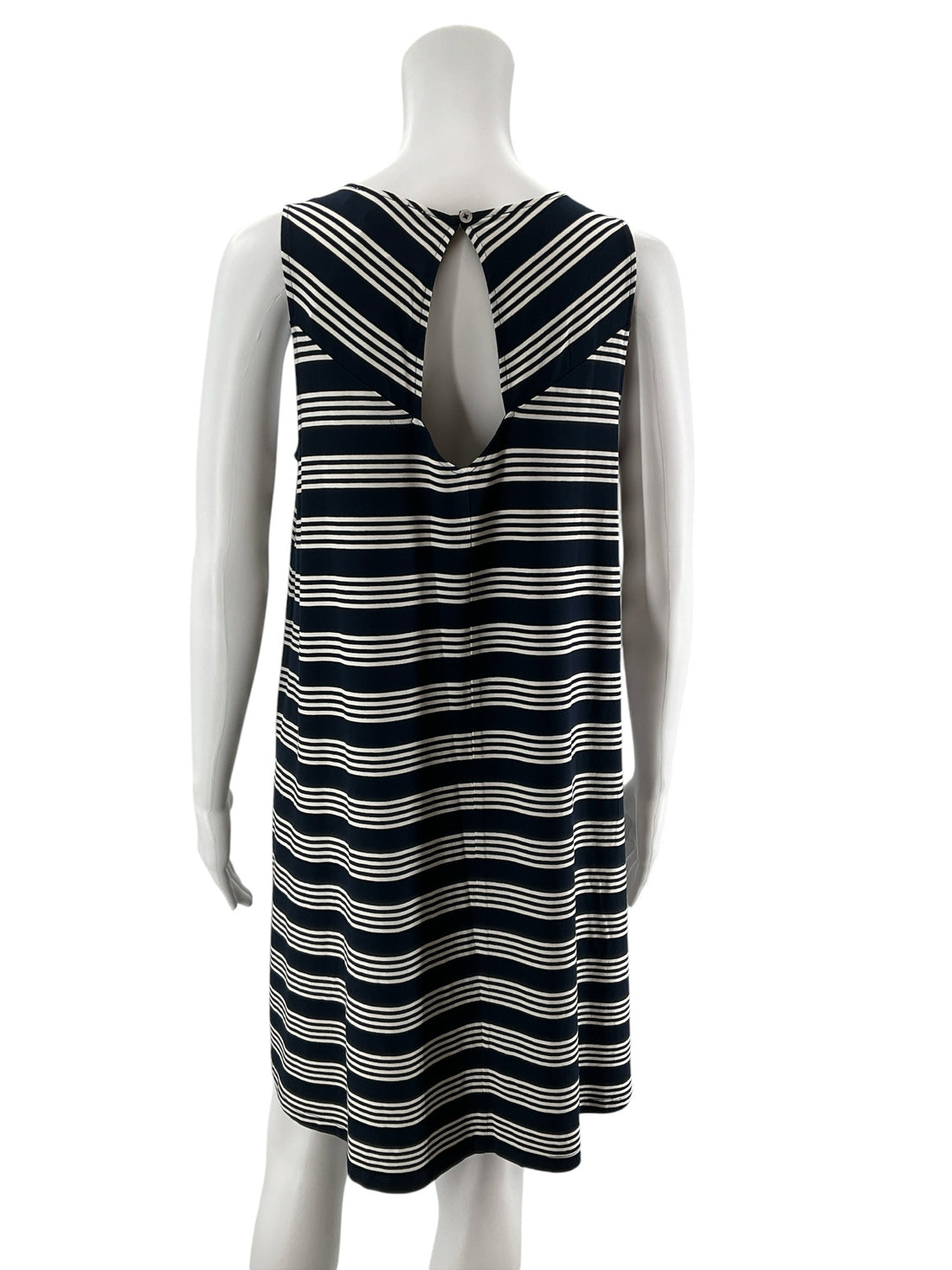 LOFT Navy White Striped Sleeveless Swing Dress Keyhole Back NWT | Size Medium - ONLINE ONLY