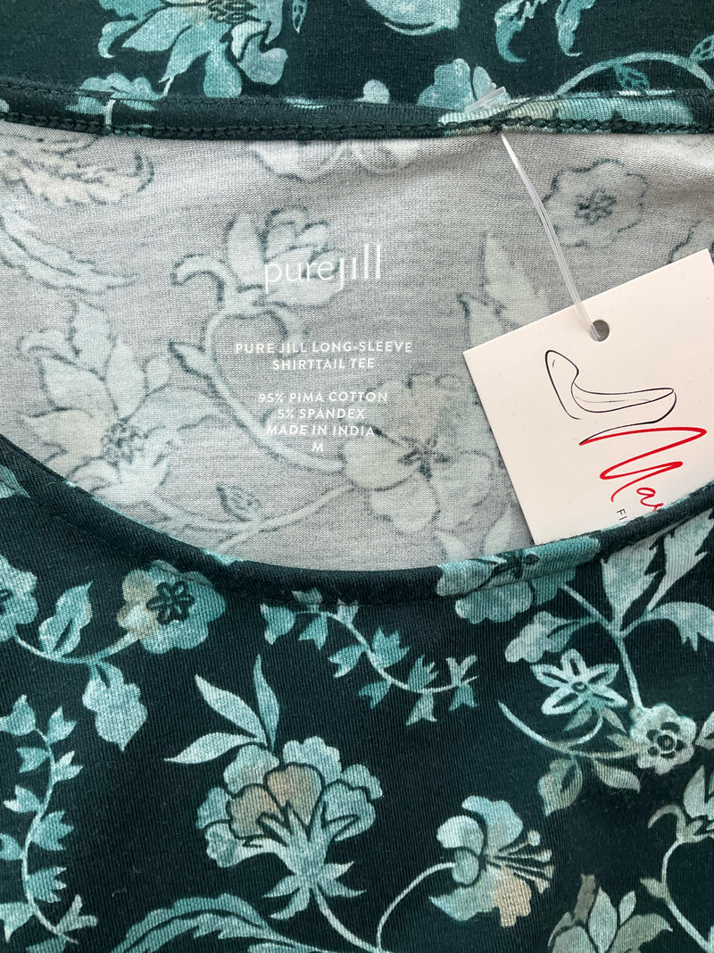 Pure Jill Teal Floral Pre-Owned Ladies Top - Size Medium