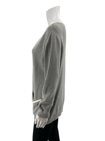 St. John Sport by Marie Gray gray/white Sweaters V-Neck Cardigan Sweater Heather Gray White Size Small - Size S