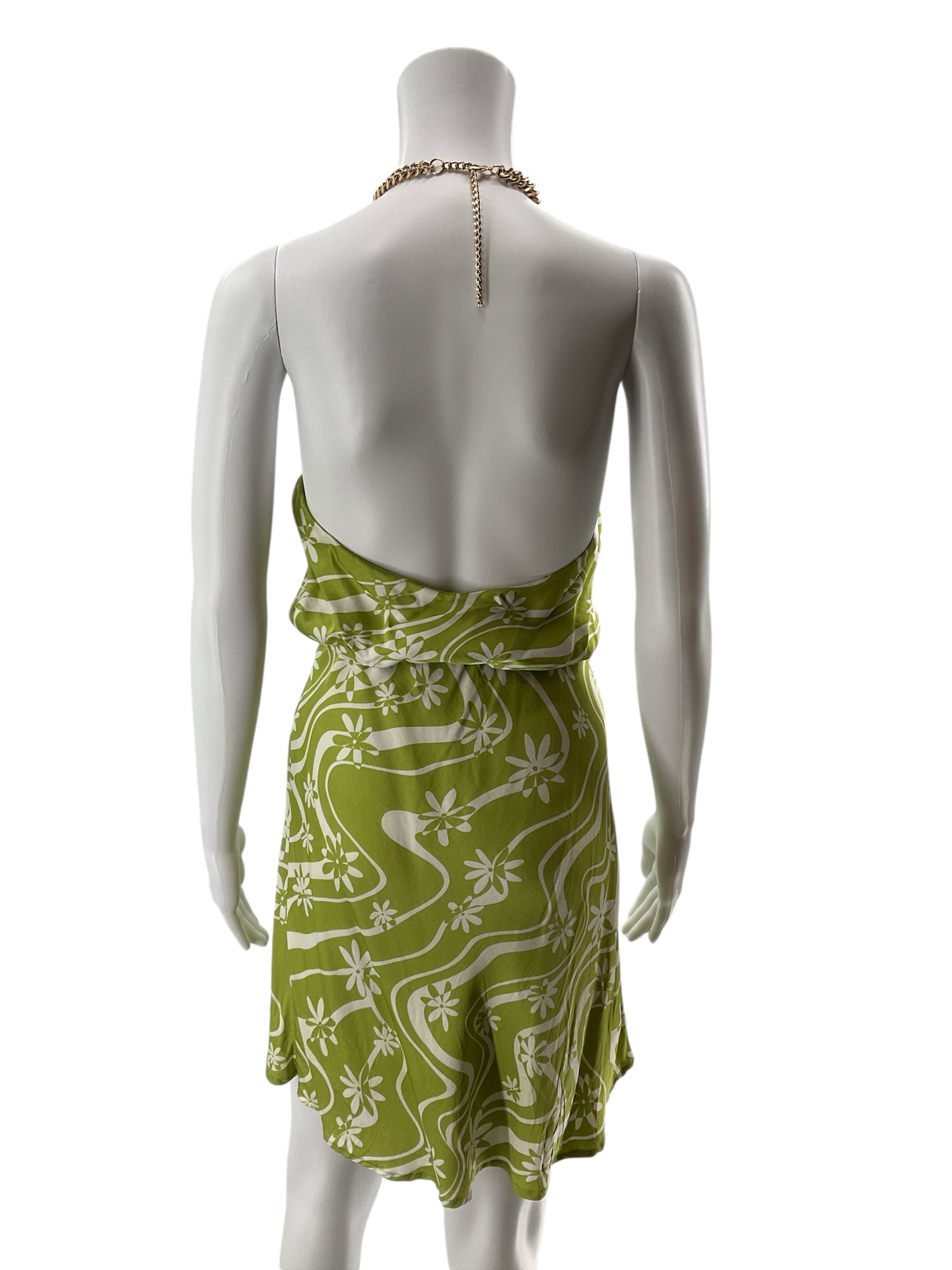 ASTR The Label Gaia Chain Halter Mini Dress XS Celery Floral