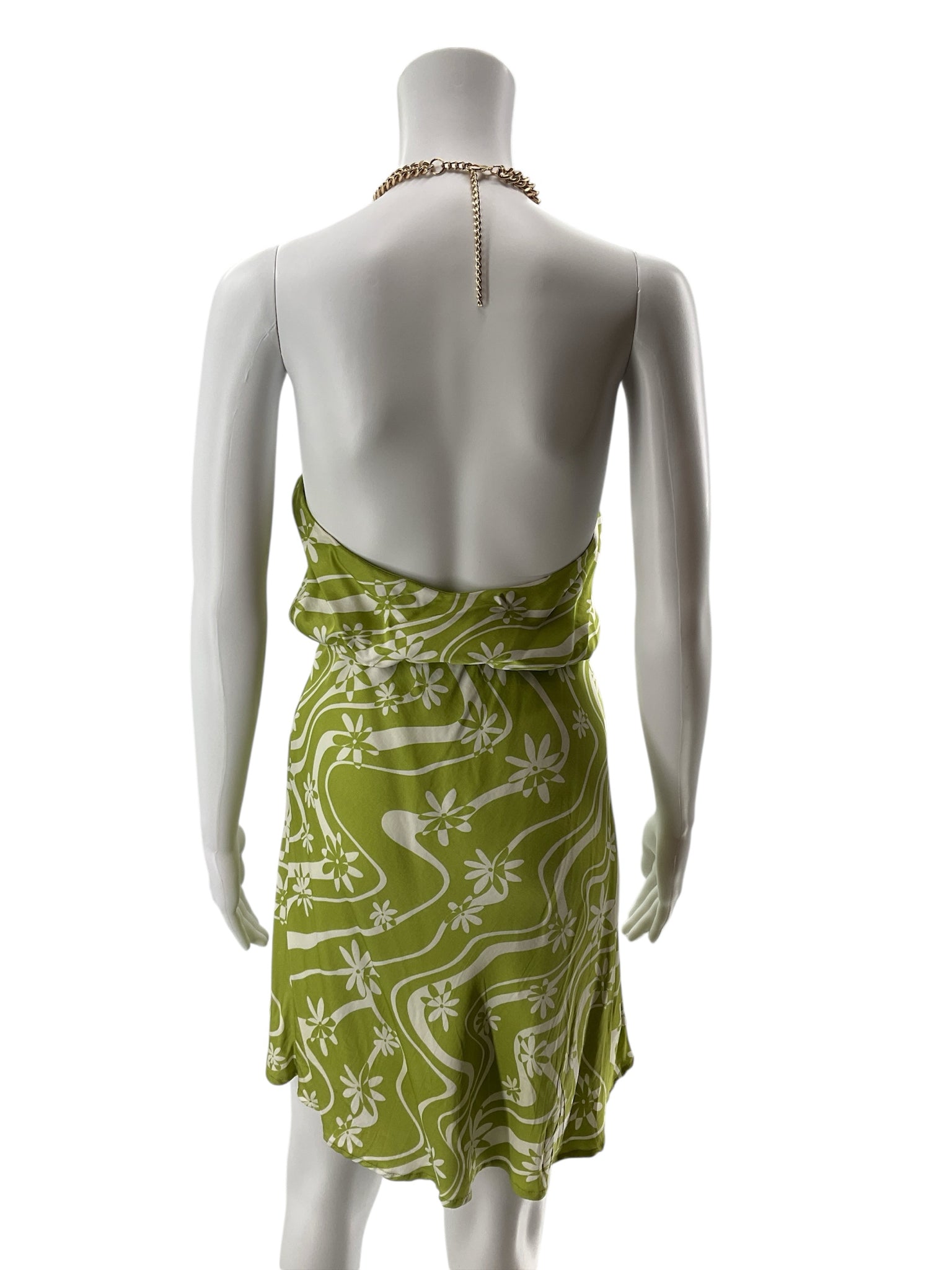 ASTR The Label Gaia Chain Halter Mini Dress XS Celery Floral