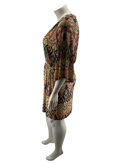 Viereck Plus Size 1X Geometric Print Kimono Sleeve Tunic Dress - ONLINE ONLY