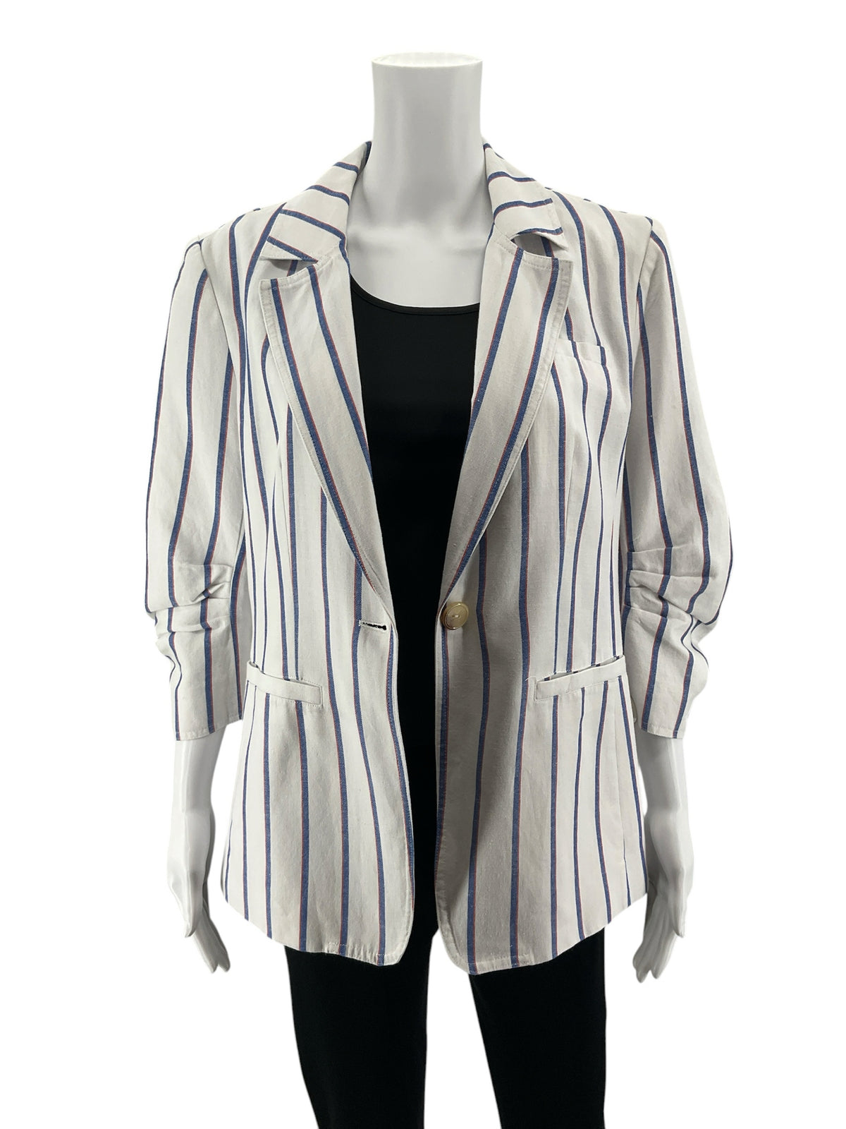 Tyler Boe Striped Cotton Linen Blazer Red White Blue Preppy Size 8