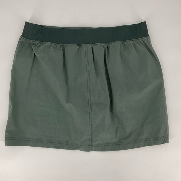 Back view of Eddie Bauer Olive Skort - Size Large featuring elastic waistband and relaxed fit for comfort and mobility.
