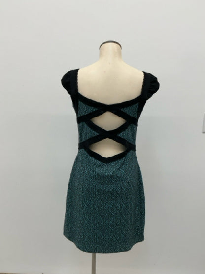 Free People Magic Garden Green &amp; Black Floral Boho Mini Dress Size Large - ONLINE ONLY
