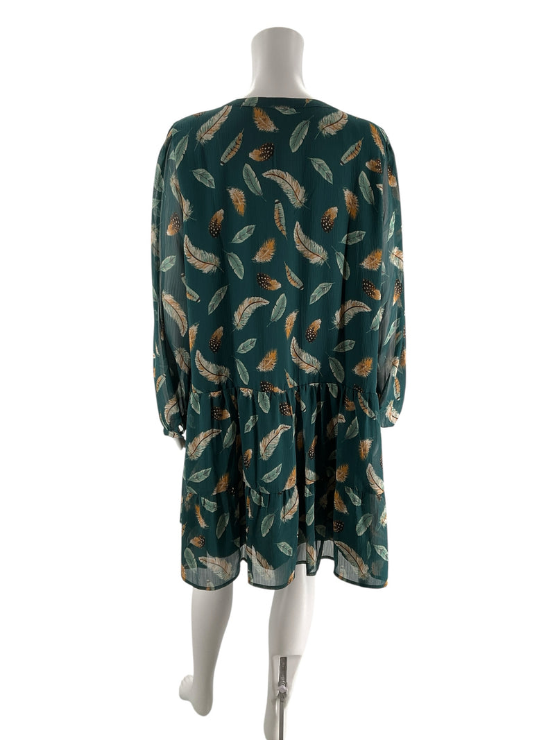 Loft Teal/Tan Feathers Pre-Owned Ladies Dress - Size XL