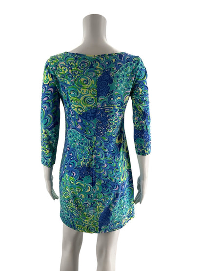 Lilly Pulitzer Green/blue Print Pre-Owned Ladies Dress - Size XS
