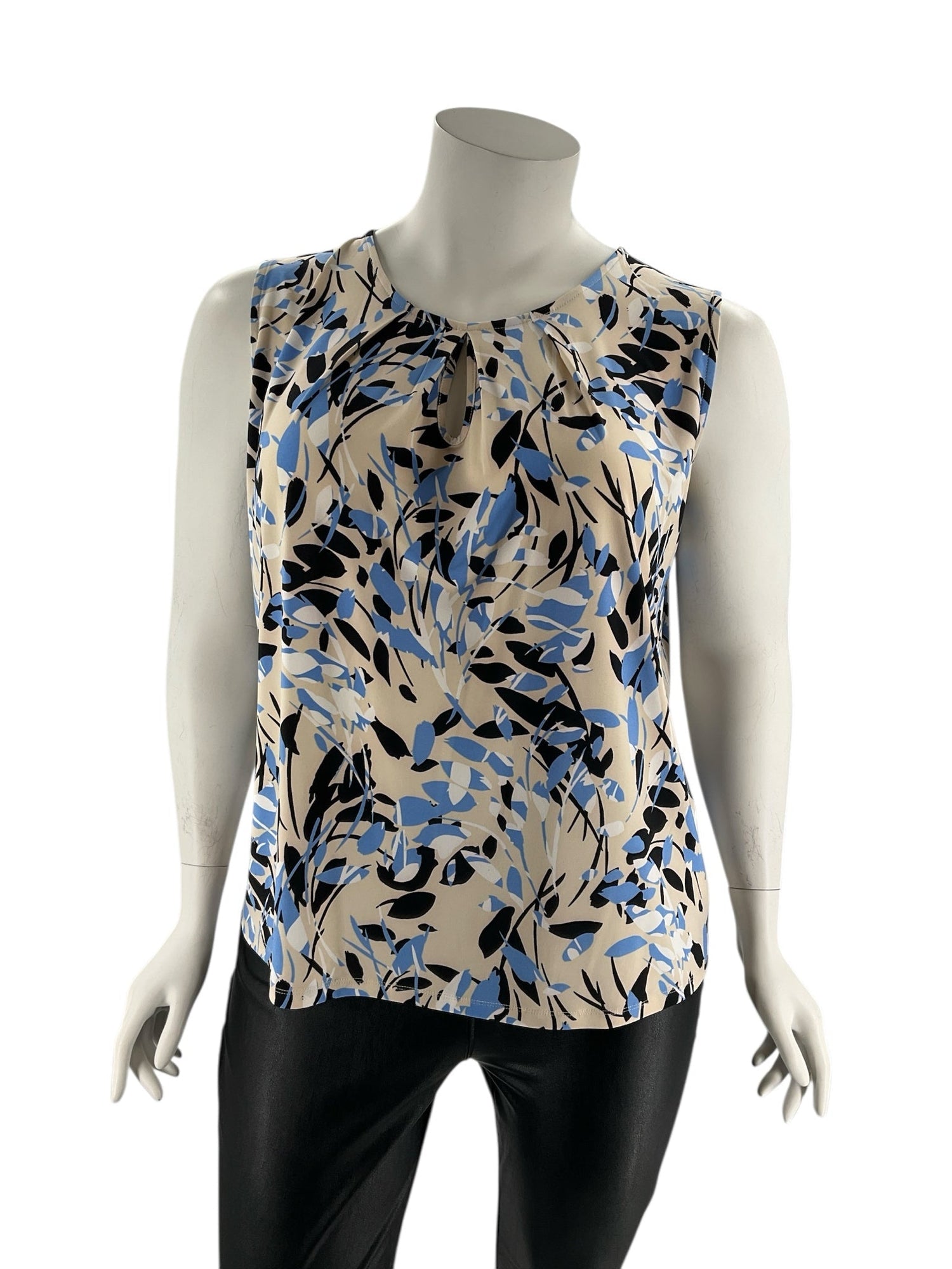 Kasper Beige/Blue/Black/White Floral Pre-Owned Ladies Sleeveless Top - Size 1X
