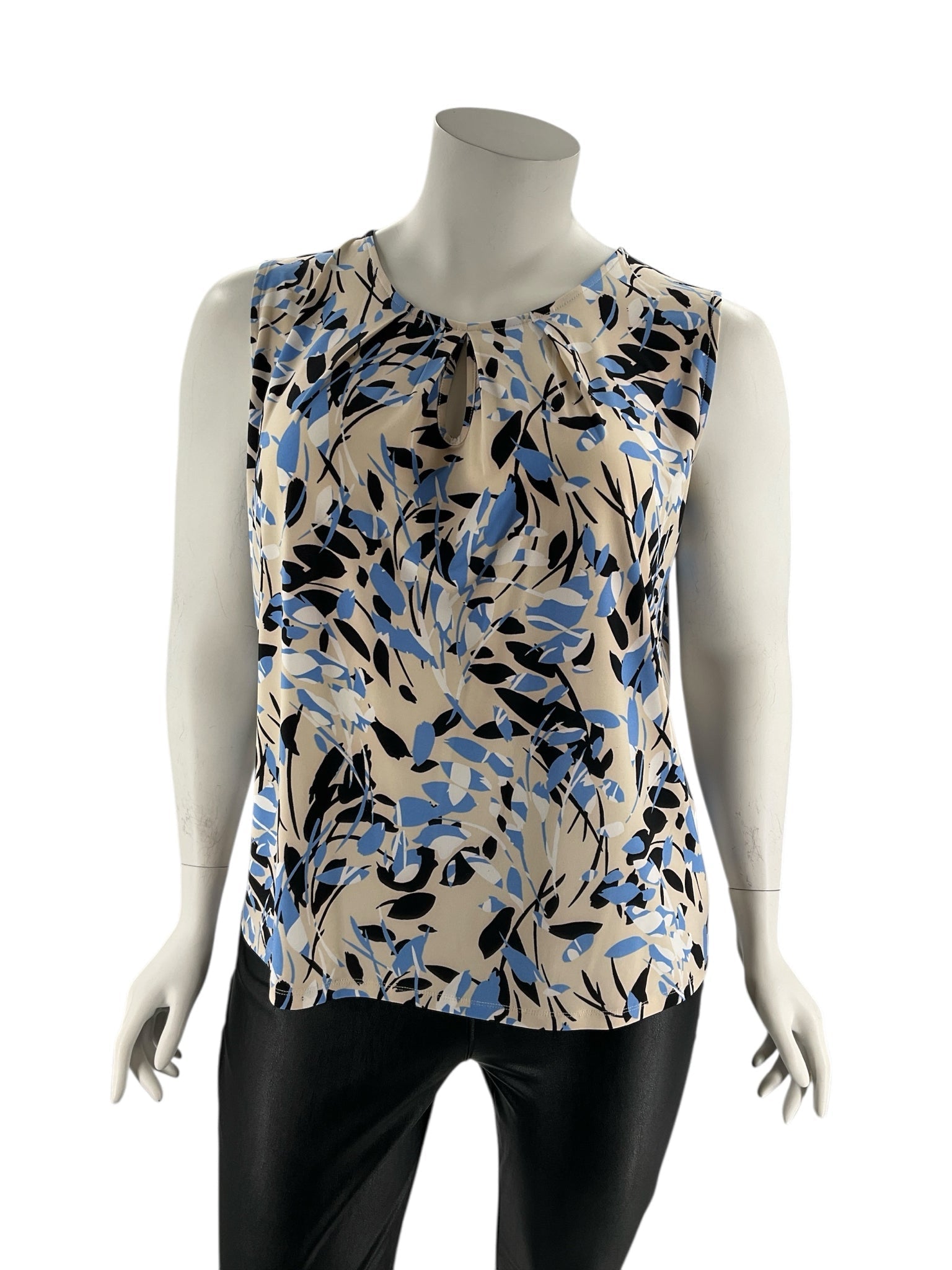 Kasper Beige/Blue/Black/White Floral Pre-Owned Ladies Sleeveless Top - Size 1X
