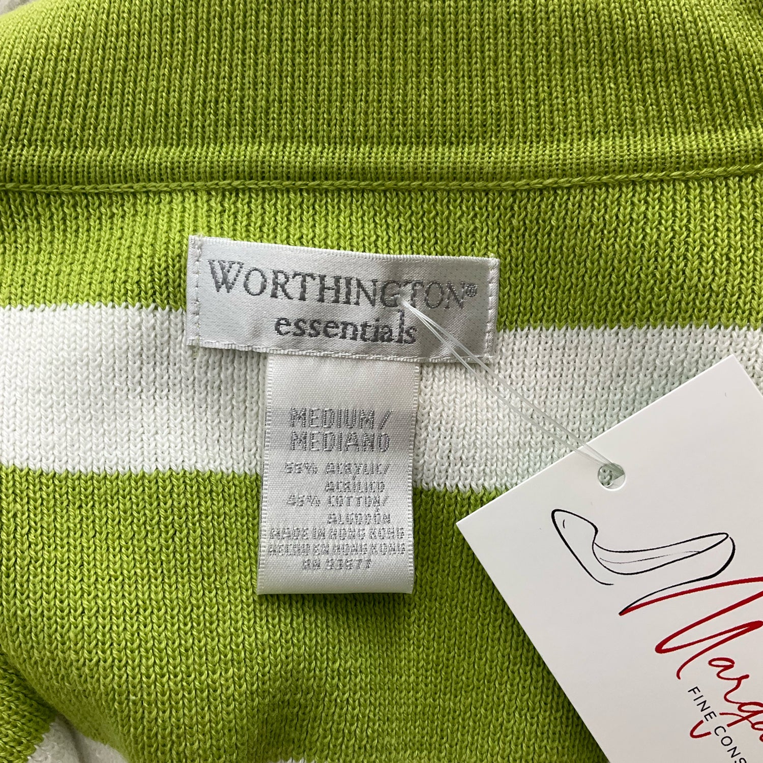 Worthington Green/White Stripe Pre-Owned Ladies Top - Size Medium - Margaret’s Fine Consignment