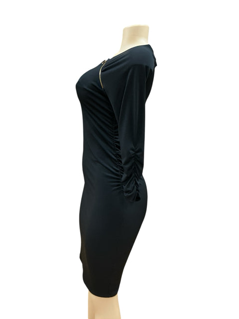INC International Concepts Zipper Accent Ruched Sleeve Bodycon Dress Size S Black - ONLINE ONLY