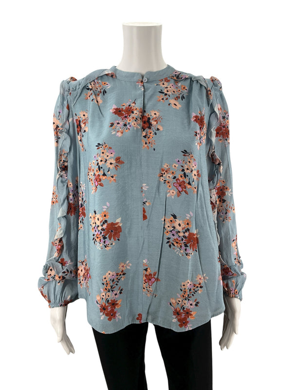 Ann Taylor Blue/Rust Floral Pre-Owned Ladies Top - Size Medium