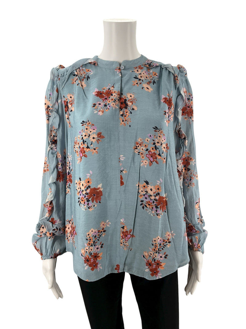 Ann Taylor Blue/Rust Floral Pre-Owned Ladies Top - Size Medium