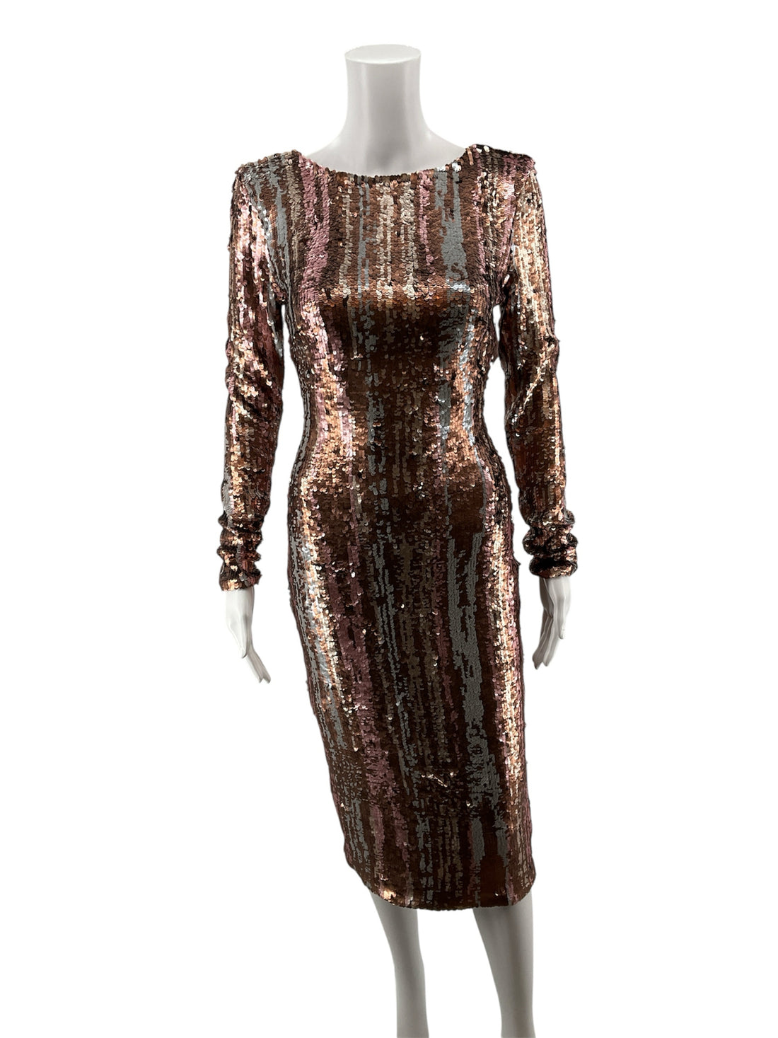Dress the Population gold/silver/pink Cocktail Emery Long Sleeve Sequin Bodycon Midi Dress Size XS - Size XS