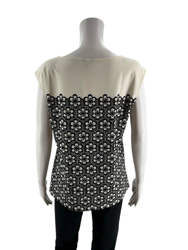 Ann Taylor Cream/Black Floral Pre-Owned Ladies Top - Size Medium