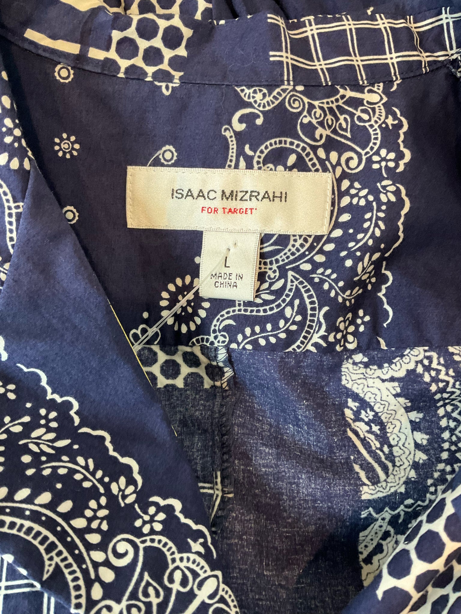 Isaac Mizrahi for Target navy/white Maxi Navy Paisley Bandana Print Shirtdress Size Large - Size L