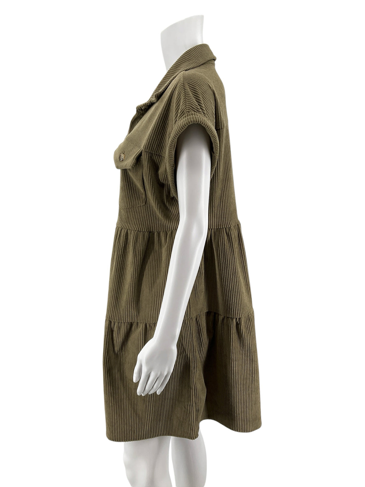 Andree by Unit Olive Green Corduroy Tiered Shirt Dress Size Large