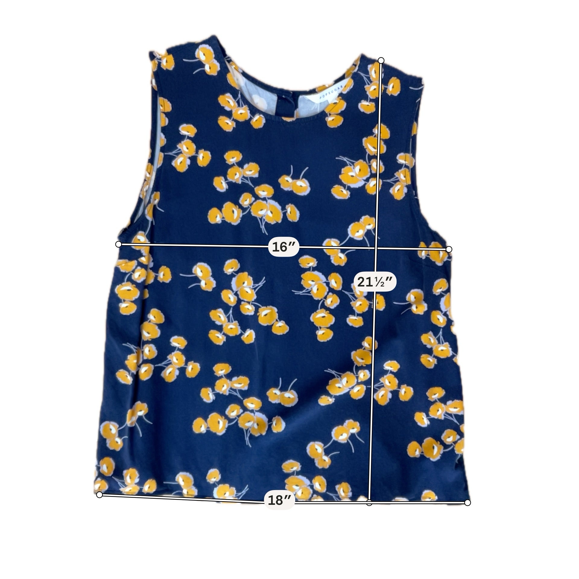 POPSUGAR Navy &amp; Yellow Floral Button-Back Sleeveless Top Size Large