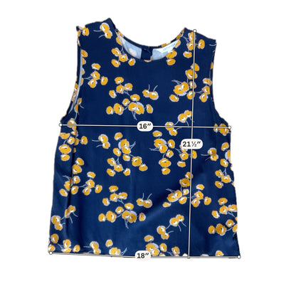 POPSUGAR Navy &amp; Yellow Floral Button-Back Sleeveless Top Size Large