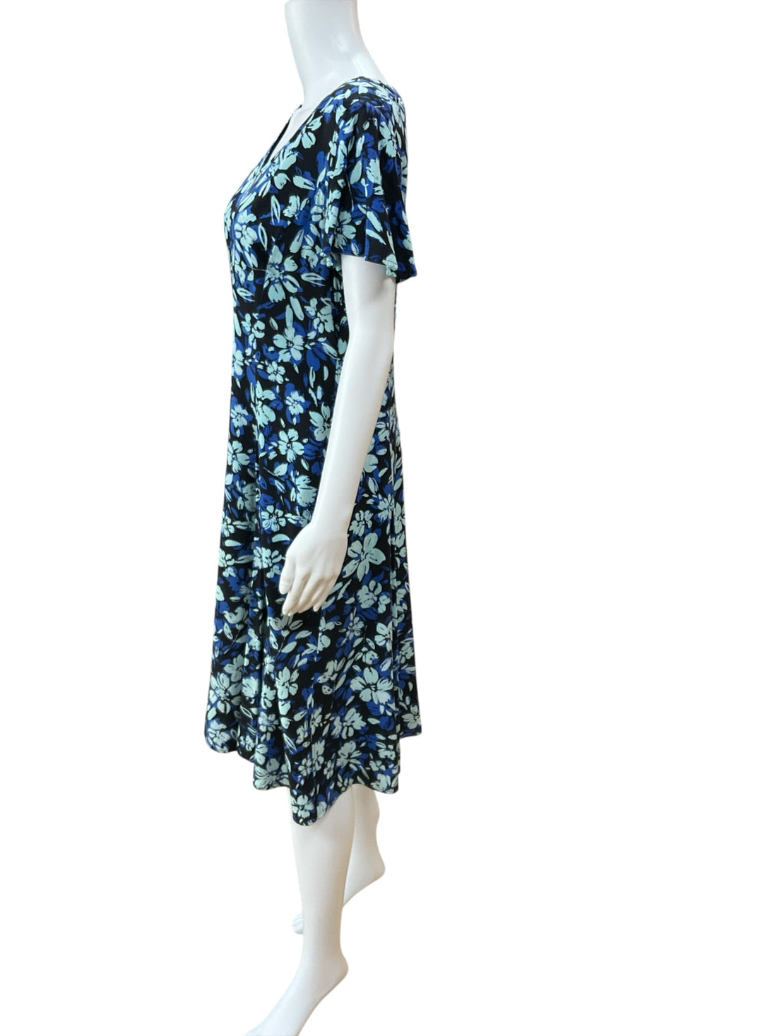 Coldwater Creek Black/Blue Floral Pre-Owned Ladies Dress - Size 10 Petite - Margaret’s Fine Consignment