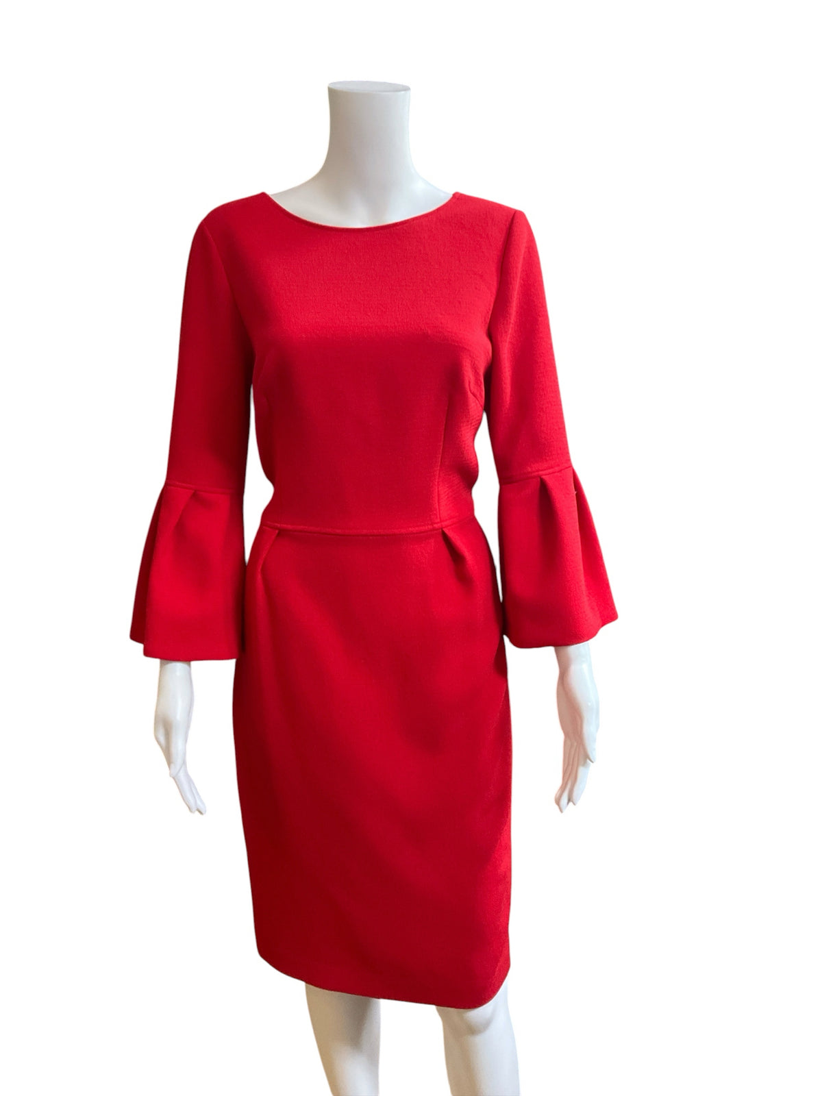 David Meister Red Wool Blend Bell Sleeve Dress - Size 8 - ONLINE ONLY