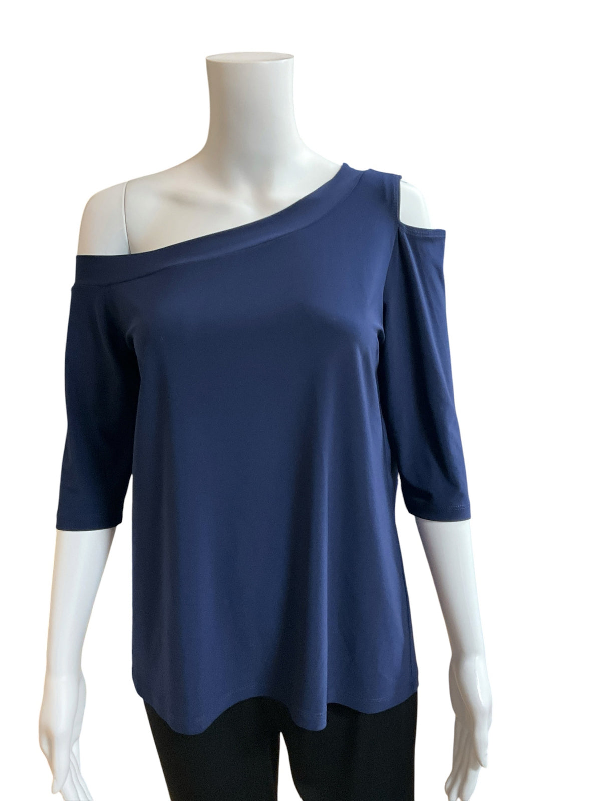 Clara Sun Woo Navy Asymmetric Cold Shoulder Top Size Small - Downstairs