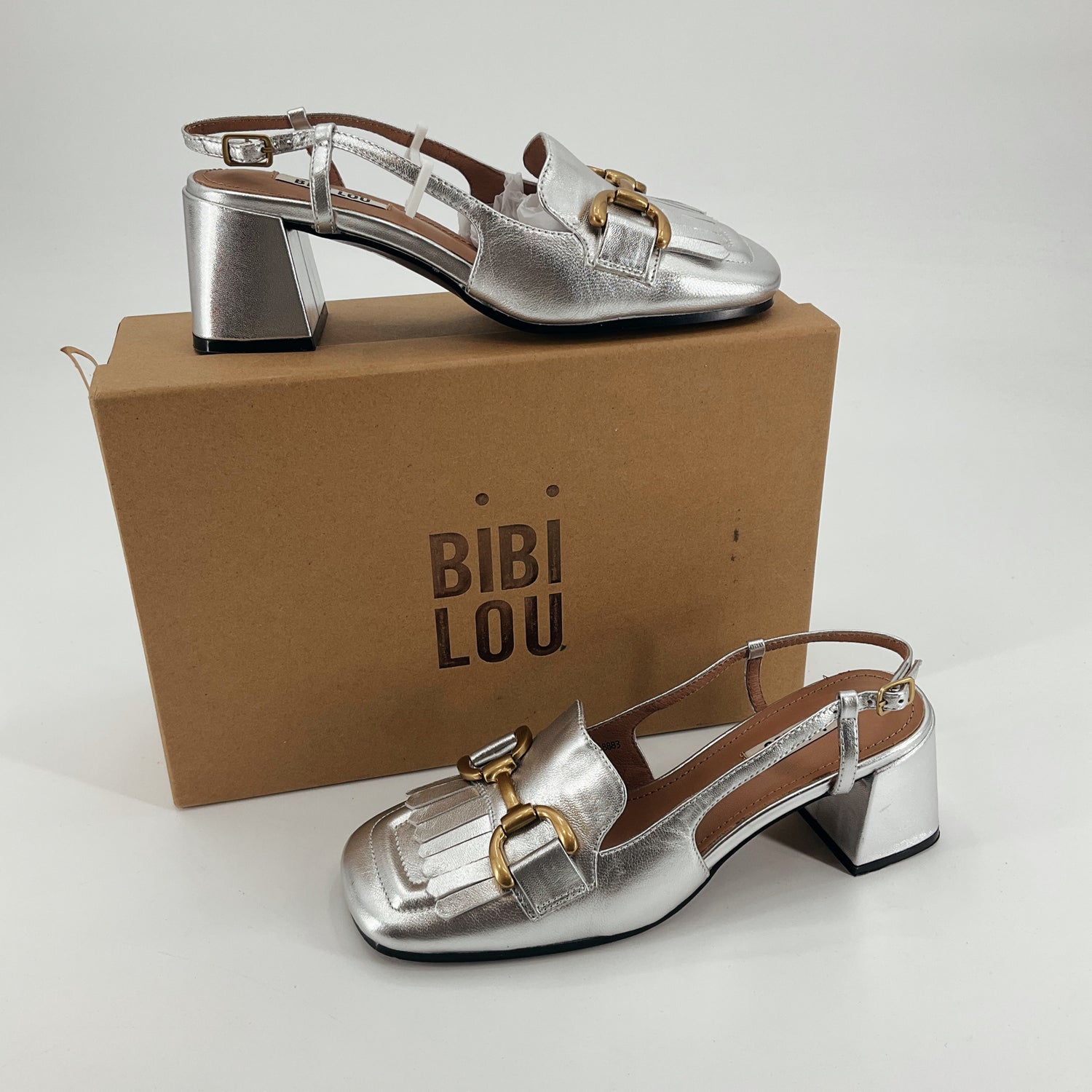 Bibi Lou Silver Metallic Kiltie Loafer Block Heels | NWT | Size 7
