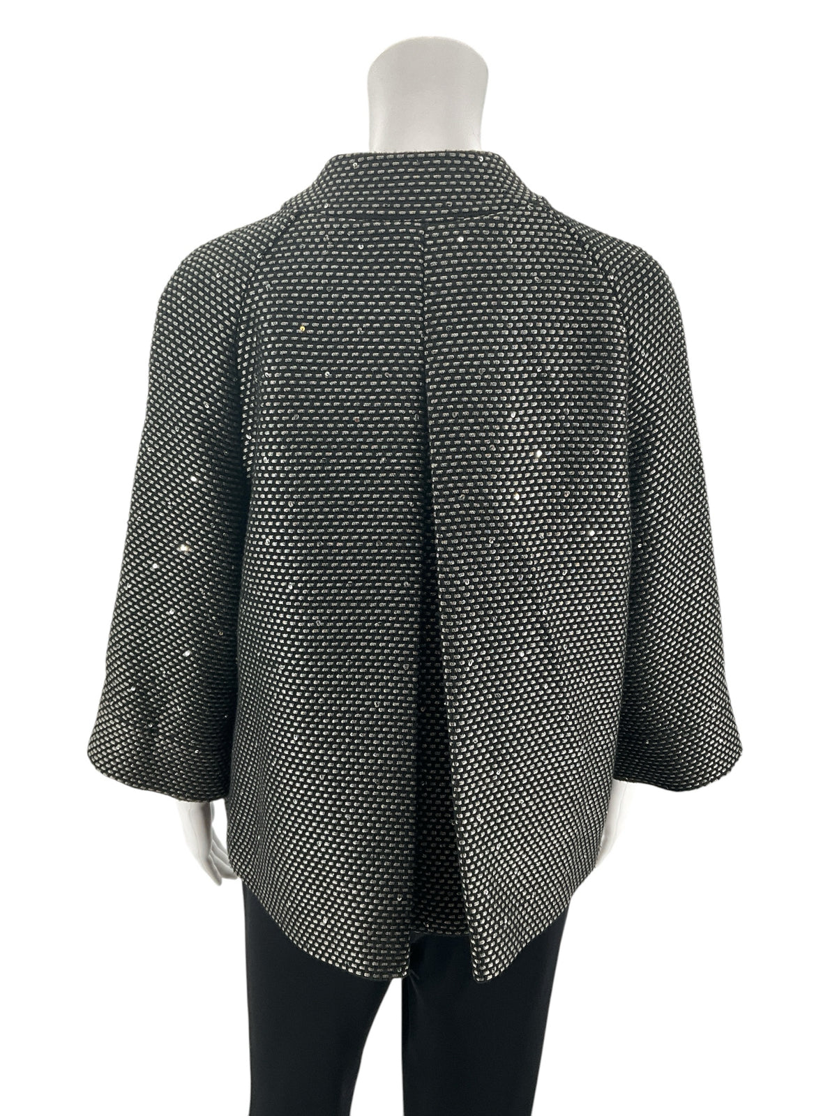 Laura Ashley Black &amp;amp; Silver Metallic Grid Knit Swing Jacket | Size Medium