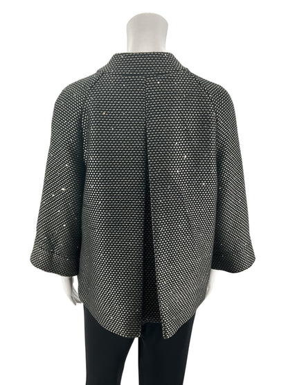 Laura Ashley Black &amp;amp; Silver Metallic Grid Knit Swing Jacket | Size Medium