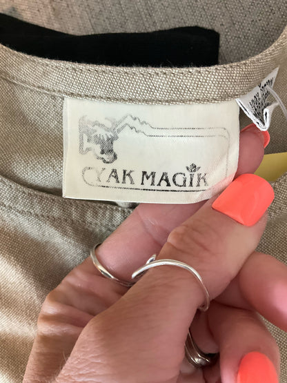 AK MAGiK Vintage Tan Cotton 2-Piece Boho Top &amp;amp; Pants Set Size Small