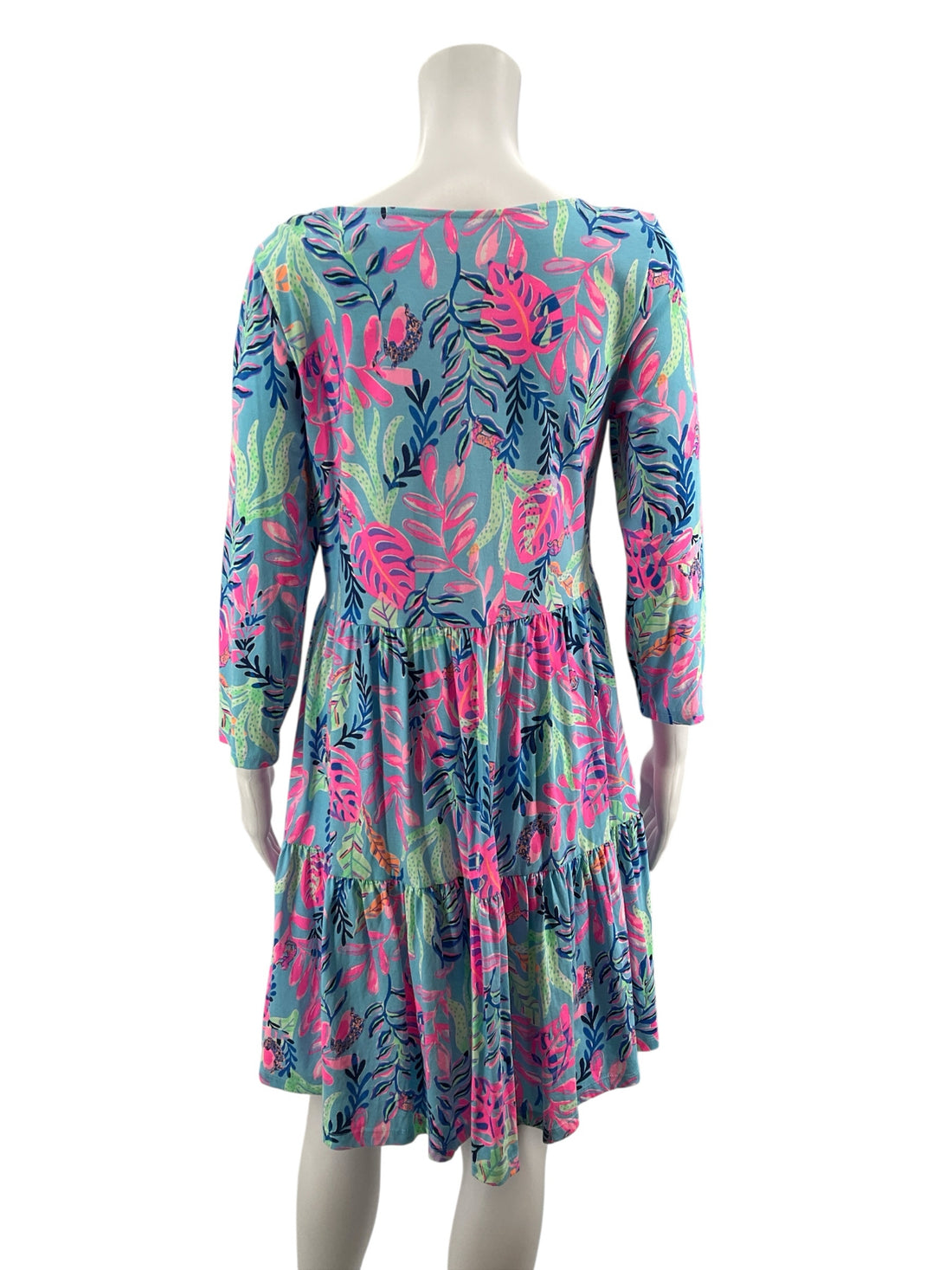 Lilly Pulitzer Blue/Pink/Green Floral Pre-Owned Ladies Dress - Size Medium